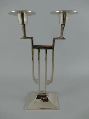Kerzenleuchter Kerzenständer Silber Art Deco Bauhaus Kandelaber 2 flammig H.29cm - Bild 1 von 4