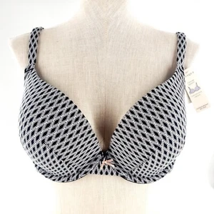 Cacique Cleavage Solution Cotton Boost Plunge Bra 44B Black/White Brand New - Picture 1 of 7