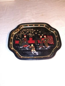 Vintage ELITE Tray Made in England Asian Themed Tin Trinket Tray - Picture 1 of 5