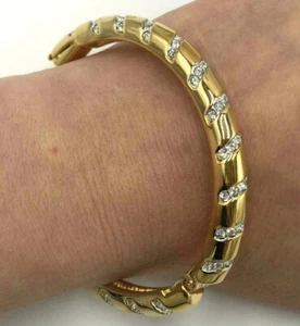 SWAROVSKI Co. Clear White Crystal Oval Hinge Bangle Bracelet Gold Tone - Picture 1 of 5