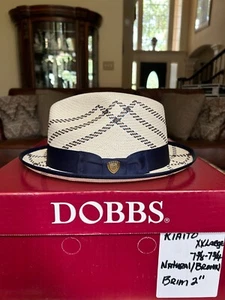Dobbs Riailto Panama Straw Blue and Brown XXL 7 5/8 - 7 3/4 Great Fedora! - Picture 1 of 8