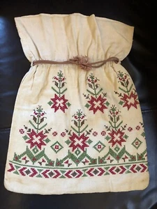 Rare Antique Greek Islands Drawstring Reticule Bag Hand Embroidered Early 1900s - Picture 1 of 8