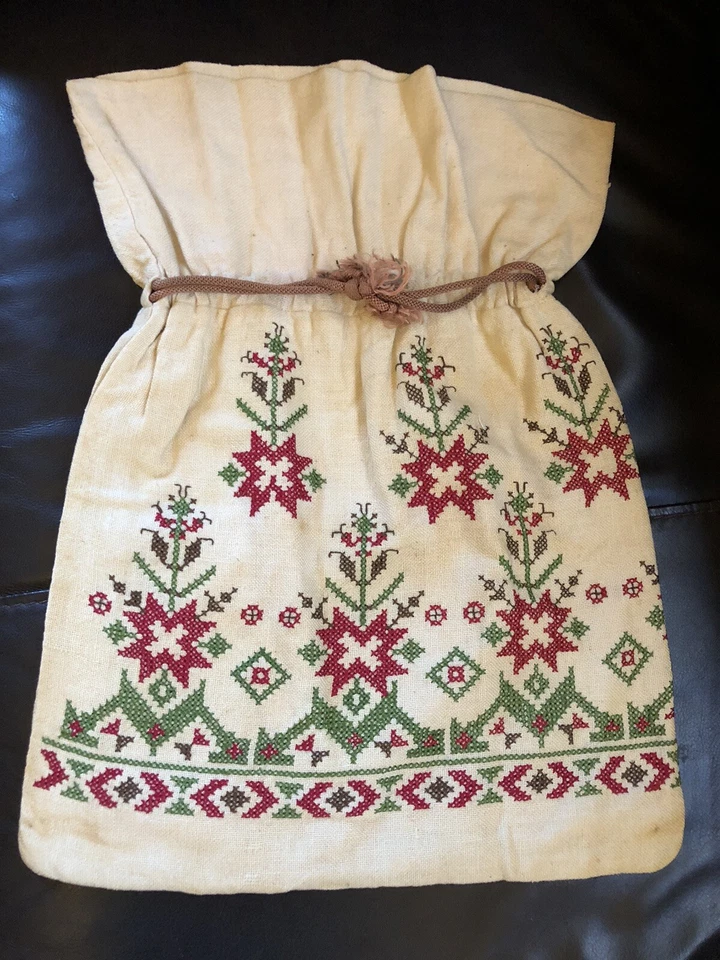 Rare Antique Greek Islands Drawstring Reticule Bag Hand Embroidered  Early 1900s - Image 1 of 4
