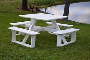 A&L Furniture Co. 44" Amish-Made Square Poly Walk-In Picnic Tables with Benches - Picture 1 of 5
