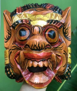 Maske Barong Löwe Deko Handarbeit Schnitzerei hängend Holz Indonesisch Bali Wand braun - Bild 1 von 9