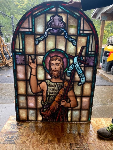 ANTIQUE STAINED GLASS ST. JOHN THE BAPTIST WINDOW FROM A CLOSED CHURCH - CCM117 Cover