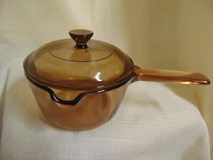 Visions Corning Ware Pyrex Sauce Topf Deckel 1L 1 Qt Bernsteinbraun Glas Suppe Auslauf - Bild 1 von 2