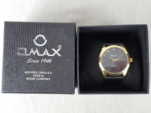 Omax Luxury Fashion Quartz Watch Gold w/Black Face & Band 42mm w/Box - Picture 1 of 4
