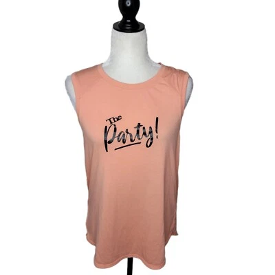 "¡La fiesta!" Camiseta sin mangas sin mangas talla grande rosa negra divertida Foto 1 de 3