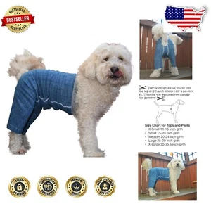 Adjustable Cotton Dog Pants in Blue - Post-Surgery Pajamas for X-Small Dogs - Picture 1 of 9