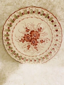 Vintage Pink Cranberry Flowered Reticulated Plate 11” Hand Painted Lynn Hollyn - Picture 1 of 9