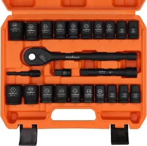 24-PCS 1/2" Drive Impact Socket Set SAE (7/16"-1") and Metric (13-24mm) 6 Point - Bild 1 von 8
