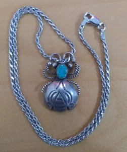 Vintage Turquoise Sterling Navajo Bug Pendant. Sterling Silver Chain. Hand made. - Picture 1 of 7