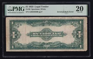 US 1923 $1 Washington Legal Tender INVERTED BACK ERROR FR 40 PMG 20 VF (630) - Picture 1 of 2