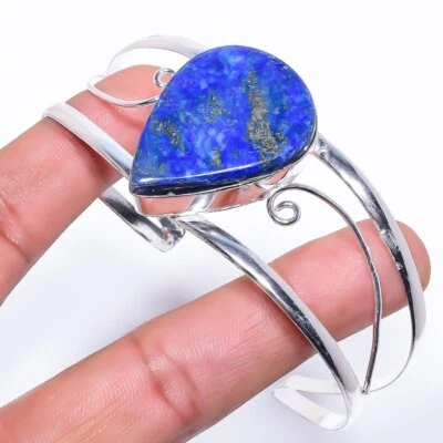 Brazalete de plata de ley 925 con piedras preciosas de lapislázuli natural Adst. A058 Foto 1 de 4