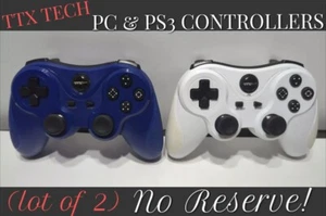 ✨Lot Of 2✨ TTX Tech PC & PlayStation 3 PS3 USB Wireless Controllers Blue & White - Picture 1 of 24