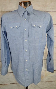 vtg Washington Dee Cee Western Shirt Mens M Blue Chambray Sawtooth Pocket USA - Picture 1 of 10
