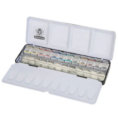 Schmincke Horadam Aquarell Set im Metallkasten 12 Farben halbe Näpfchen 74 412