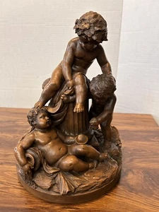 Antique Julien Monier Terra Cotta Sculpture Statue Four Children Artwork Signed - Picture 1 of 14