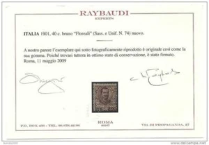 1901 REGNO FLORALE 40 CENT MH * CERTIFICATO RAYBAUDI - Picture 1 of 2