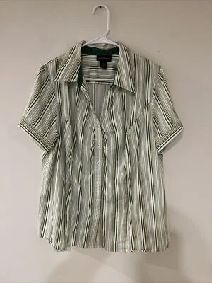 Camisa con botones Lane Bryant verde y blanco a rayas mezcla de algodón talla 20 0106 Foto 1 de 4