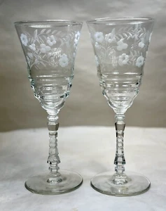 Set of Two (2) Libbey Rock Sharpe Halifax #3005-2 Stemmed Water Goblets - MINT - Picture 1 of 8