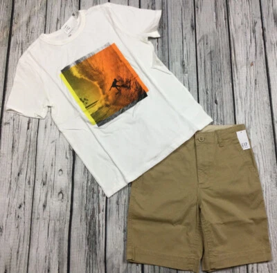 Conjunto de pantalones cortos Gap para niños talla 7. Camisa de surf y pantalones cortos marrón tostado. Nuevo con etiquetas Foto 1 de 4