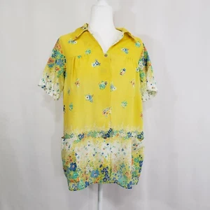 No Name Vintage Snap Front House Shirt Yellow Floral Short Sleeve - Picture 1 of 8