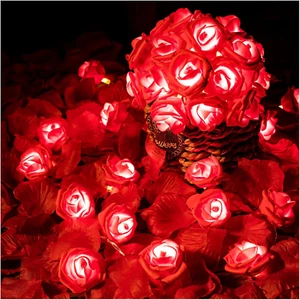 Rose Flower String Lights, 20 LED, 10Ft, Indoor/Outdoor, LED, Romantic, Red, Pin - Picture 1 of 7