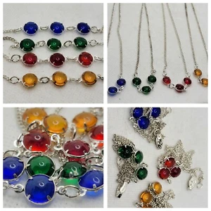 80er Jahre Vintage 4 Regenbogen Bunte Halskette Funky Silber Neu Schöner Schmuck Schillernd - Bild 1 von 6