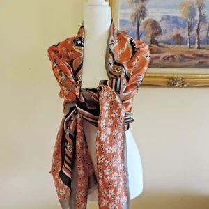 Large silky scarf wrap sarong, 180 x 70 cm earth tones paisley FREE POST - Picture 1 of 13