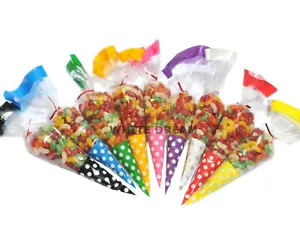 LARGE Polka Dot Cone Cellophane Bags | 18x37cm | Favour Sweet Party*TOP QUALITY* - Picture 1 of 11