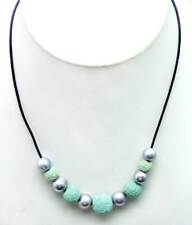 10-11mm Potato Natural FW Gray Pearl Necklace for Women Green Lava 18" Leather