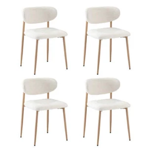 Oikiture 4x Dining Chairs Boucle Fabric Wood&White - Picture 1 of 8
