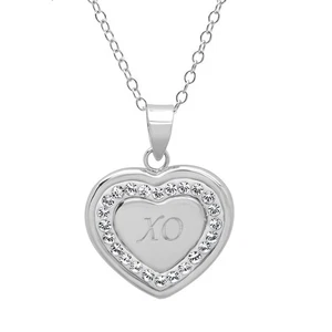 Sterling Silver Crystal X-O in Heart Pendant with Swarovski Elements - Picture 1 of 3