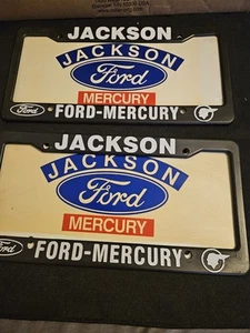 RARE Pair Jackson Ford Merciry Vintage Plastic Dealer License Plate Frame W/ad - Picture 1 of 9