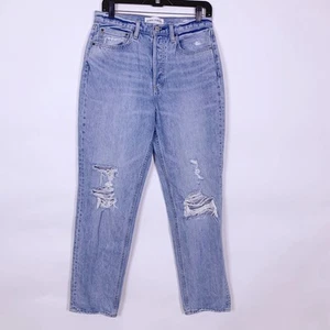 Denim Forum The BF High Rise Loose Straight Jeans 28 Distressed Organic Cotton - Picture 1 of 7