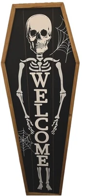 Letrero de bienvenida, forma de esqueleto de ataúd, 48 pulgadas de alto, decoración de Halloween, independiente Foto 1 de 4