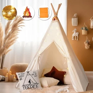 Teepee Tent for Kids Foldable Teepee Play Tent with Fairy Lights, Carry Case ... - Picture 1 of 7