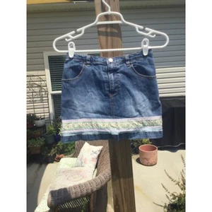Vintage Lilly Pulitzer Girls Jean Skirt 12 Embroidered Floral Yellow Pink Preppy - Picture 1 of 12