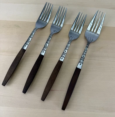 Interpur 人造木质棕色手柄混合叉套装日本 MCM 餐具 *原样 * * — 第 1/4 张图片