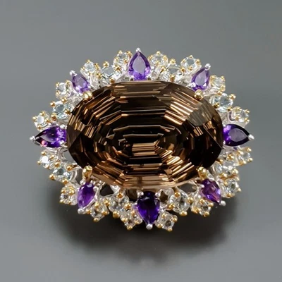 Joyería 50 ct+ Broche Cuarzo Ahumado Natural Plata de Ley 925/NB30478 Foto 1 de 4