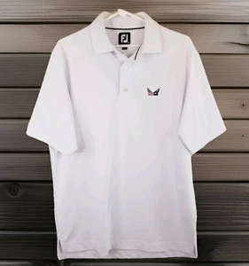 Footjoy Shirt Men M White Polo Secession Golf Course Logo Flags Stretch Short Sl - Picture 1 of 12