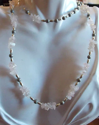 Vintage Rosa Naturale Quarzo Ciottoli Perline Color Argento Filo Collana 11b 36 - Immagine 1 di 2