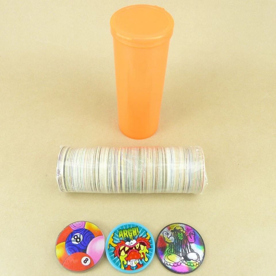 100 Pogs + 3 Slammers + Pog Tube 1990s Retro Nostalgia! Pog Game Ready To Play - Image 1 of 1