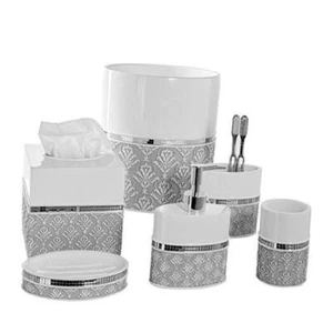 Mirror Damask 6-Piece Bathroom Accessory Set- Includes Decorative Soap - Picture 1 of 8