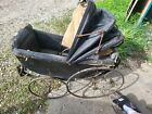 Large Vintage Antique Handmade Baby Stroller Buggy Carriage Wood Wicker Iron
