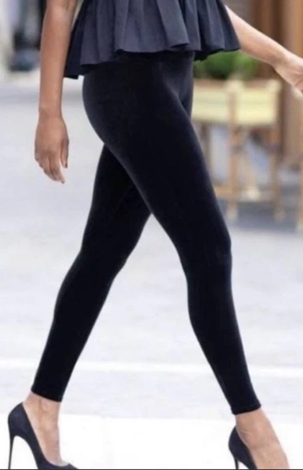 Auténticos LEGGINGS SPANX Terciopelo Brillante Cintura Alta-NEGRO-#2070-Talla MEDIANA Foto 1 de 4