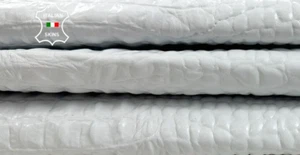 WHITE SHINY ALLIGATOR CROCODILE PRINT ON Lamb Leather 2 skins 10sqf 0.8mm #C4032 - Picture 1 of 7