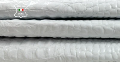 WHITE SHINY ALLIGATOR CROCODILE PRINT ON Lamb Leather 2 skins 10sqf 0.8mm #C4032 - Image 1 of 4